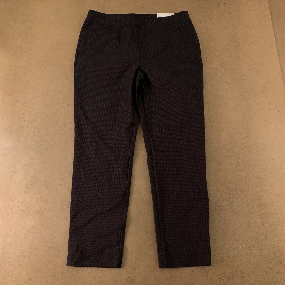 Chico's Women's Size 12R Cranberry Black Geo Print So Slimming Slim‎ Ankle Pants